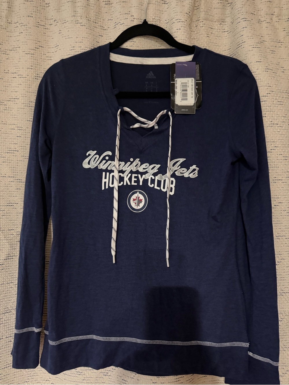 adidas Navy Winnipeg Jets Lace-Up Long Sleeve me Hoodie Top